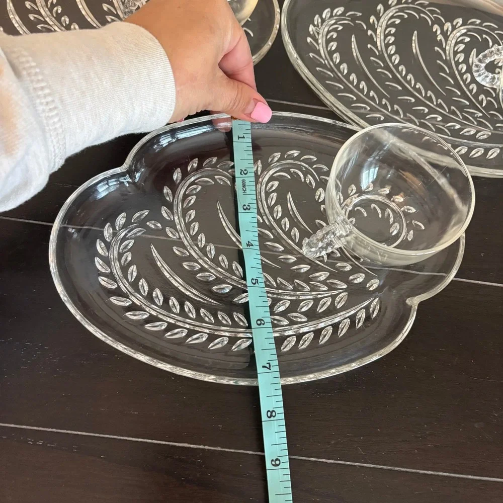 Vintage Federal Glass | Homestead | Snack‎ Set 3 Plates 3 Cups Pressed Glass MCM